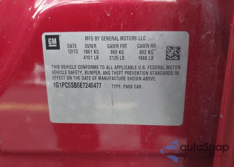 2014 Chevrolet Cruze 1Lt Auto z USA, uszkodzony, nr VIN 1G1PC5SB6E7246477